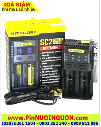 Nitecore SC2 _ Máy sạc Nitecore SC2 có chức năng XẢ PIN _Có màn hình LCD _Đo dung lượng pin (Sạc pin NiMh, Lithium -Ion)